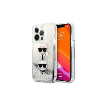 Чехол Karl Lagerfeld для iPhone 13 / 13 Pro Liquid Glitter Karl & Choupette, серебристый