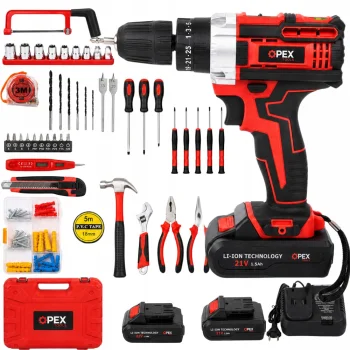 OPEX TOOLS OPX28034 21V Cordless Impact Drill with 2 Batteries and Tool Kit