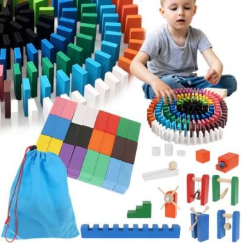 Kruzzel 00022914 koka domino komplekts ar bumbiņu trasi, 407 detaļas