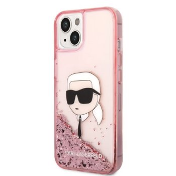 Karl Lagerfeld iPhone 14 Pro Max Case Liquid Glitter NFT Choupette Head Pink