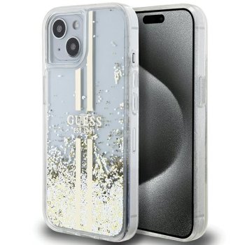 Apple iPhone 15 6.1'' Guess Liquid Glitter Gold Stripes Case Cover, Transparent | Telefona Vāciņš Maciņš Apvalks...