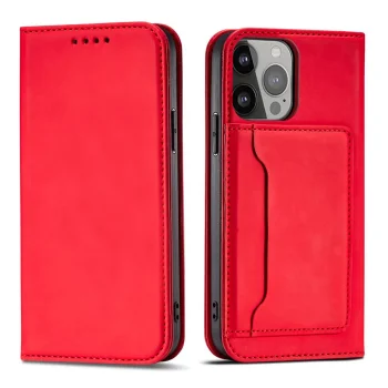 Magnet Card Case for iPhone 14 Pro Max Wallet Flip Cover, Red