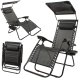 Folding Garden and Beach Lounger Zero Gravity 2in1 with Canopy, Black