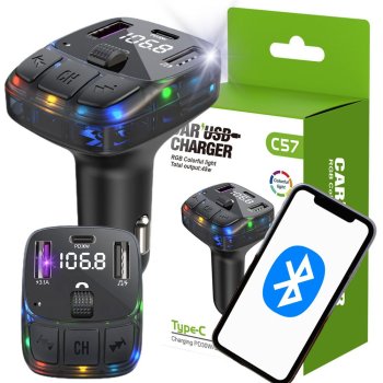 Car fm mp3/wma transmitter 2xUSB + USB c bluetooth 5.3 LED qc 3.0