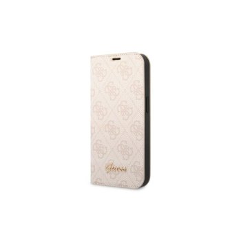 Guess iPhone 14 Wallet Case 4G Vintage Gold Logo, Pink