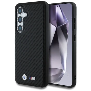 Чехол BMW Leather Carbon MagSafe для Samsung Galaxy S25 - Черный