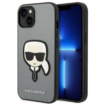 Apple iPhone 14 6.1'' Karl Lagerfeld Saffiano Karl's Head Patch Case Cover (KLHCP14SSAPKHG), Silver | Чехол...