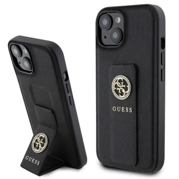 Guess Grip Stand 4G Saffiano Strass futrālis iPhone 15 - melns | case for black