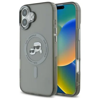 Karl Lagerfeld IML Metal Karl&Choupette Head MagSafe Case for iPhone 16, Black
