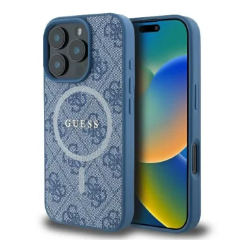 Guess 4G Ring Classic Logo MagSafe futrālis iPhone 16 Pro Max - zils | Case for blue
