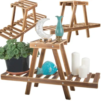 Divlīmeņu koka puķu statīvs, 44 cm, brūns