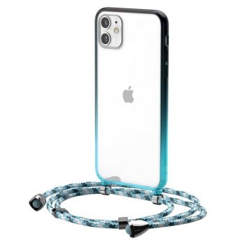 Apple iPhone 11 Transparent Baseus Protective Case Cover with Rope, Transparent-Blue | Telefona Vāciņš Maciņš Apvalks