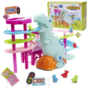 Bērnu Rotaļu Sacīkšu Trase Slidkalniņš, Dinozauri | Kids Toy Slide Track Race, Dinosaurs