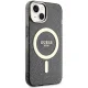 Guess iPhone 14 vāciņš Glitter Gold MagSafe, melns