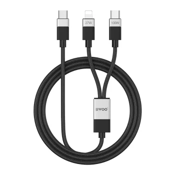 Bwoo плетеный кабель 2в1 USB-C на USB-C и Lightning, 1м, 100W/27W, черный
