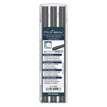 Pica BIG Dry Refill Leads ANILINE 2.0 (12 Pcs, 2 x 5 x 150 mm), Black