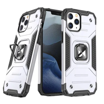 Wozinsky iPhone 14 Pro Max Ring Armor Case with Kickstand, Silver