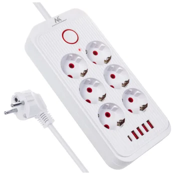 Сетевой фильтр Maclean MCE389 W, 6 розеток, 4x USB-A, 1x USB-C, 1.5м, Белый