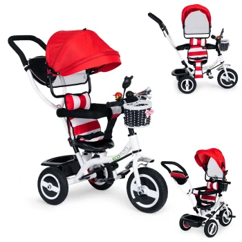 ECOTOYS trīsritenis ar grozāmu sēdekli un jumtiņu, sarkans