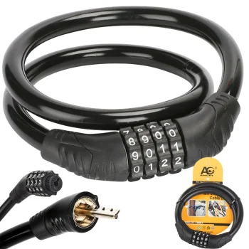Bicycle Cable Lock with 4-Digit Combination, 60 cm, Black