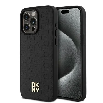 Чехол DKNY для iPhone 15 Pro Max Leather Monogram Pattern MagSafe, черный