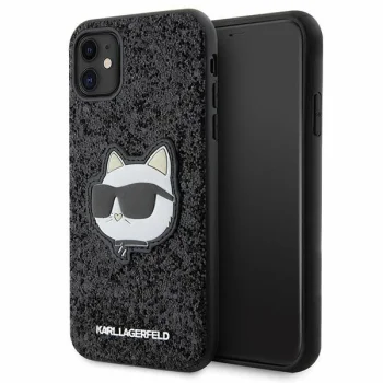 Karl Lagerfeld iPhone 11 / XR vāciņš Glitter Choupette Patch, melns