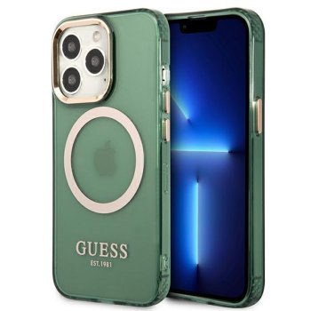 Apple iPhone 13 Pro 6.1'' Guess Gold Outline Translucent MagSafe Case Cover (GUHMP13LHTCMA), Green
