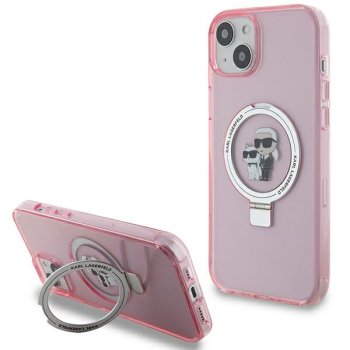 Karl Lagerfeld iPhone 15 Plus vāciņš Ring Stand Karl & Choupette MagSafe, rozā