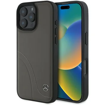 Чехол Mercedes для iPhone 16 Pro Max Curved Stitches Leather, коричневый