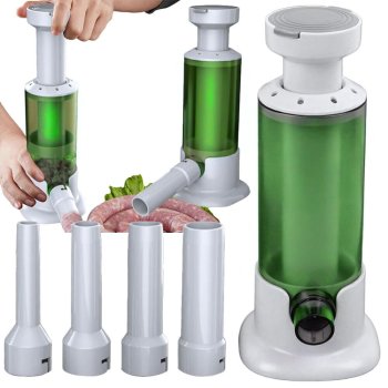 Rokas desu pildītājs ar 4 uzgaļiem, vertikālu lāpstiņu mašīnu | Hand sausage stuffer with tips vertical...