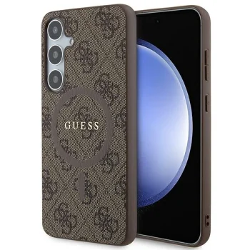 Guess Samsung Galaxy S24+ vāciņš 4G Collection Leather Metal Logo MagSafe, brūns