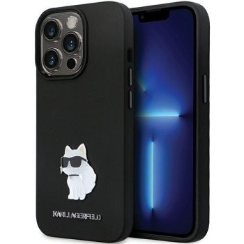 Karl Lagerfeld iPhone 14 Pro Max Case Silicone Choupette Metal Pin, Black