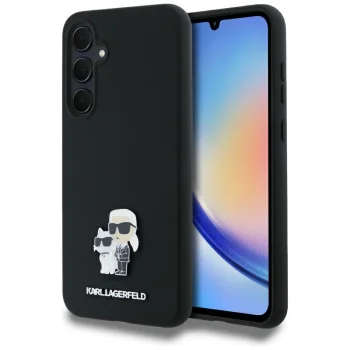 Karl Lagerfeld Samsung Galaxy A35 vāciņš Silicone Karl&Choupette Metal Pin, melns