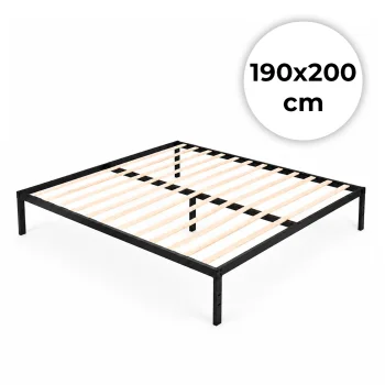 Metāla gulta ModernHome 190x200 cm ar koka līstīšu pamatni, melna