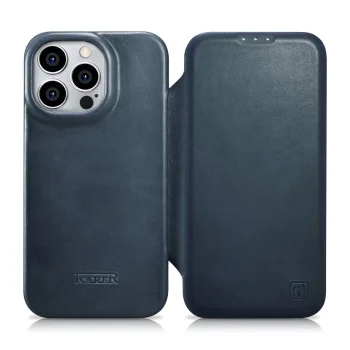 iCarer CE Oil Wax Premium ādas folio maciņš iPhone 14 Pro Max, magnētiskais vāks ar MagSafe, zils | Leather Case...