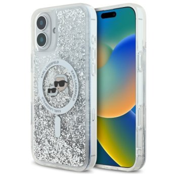 Karl Lagerfeld iPhone 16 Plus Case Liquid Glitter Karl & Choupette MagSafe, Transparent