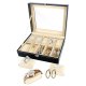 10-Slot Watch Box with Glass Display Lid, Black PU Leather