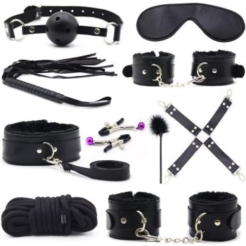BDSM toy set with whip, handcuffs and accessories