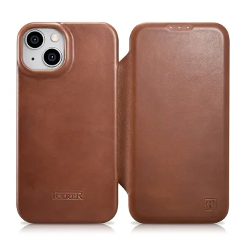 Чехол-книжка iCarer Oil Wax из кожи для iPhone 14 Plus с MagSafe, коричневый...