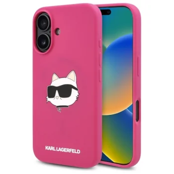 Чехол Karl Lagerfeld для iPhone 16 Silicone Choupette Head MagSafe, фуксия