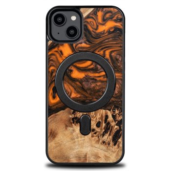 Bewood iPhone 15 Plus Case Unique Orange Wood and Resin, Orange/Black