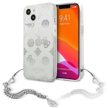 Guess iPhone 13 mini Case Peony Chain Collection, Silver