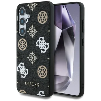 Чехол Guess 4G Printed Colored Peony Pattern MagSafe для Samsung Galaxy S25, черный