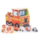 ECOTOYS 2-in-1 Wooden Fire Station Playset with Fire Truck, Figures and Vehicles