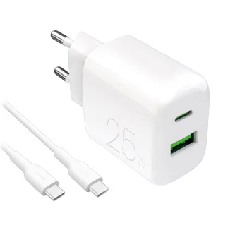 Зарядное устройство Puro PROLITE 25W USB-A / USB-C + кабель USB-C 1.2м, белое