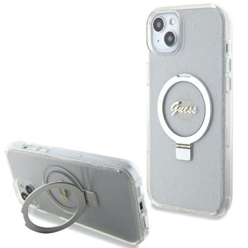 Прозрачный чехол Guess Ring Stand Script Glitter MagSafe для iPhone 15 Plus / 14 Plus