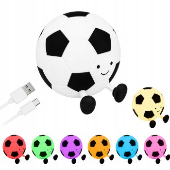 Silikona LED nakts lampiņa Futbola bumba, RGB, USB-C, balta/melna