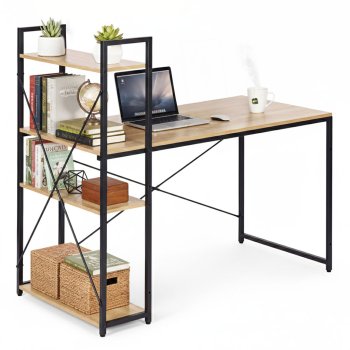 Datorgalds ar plauktiem 120x60 cm ModernHome loft stila, gaišs ozols