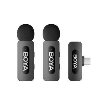 Bezvadu mikrofona sistēma BOYA BY-V20 V2.0 USB-C 2.4 GHz, 2 raidītāji, melna
