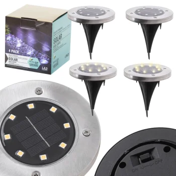 Solar Ground Lights 8 LED, Cold White (4-Pack)